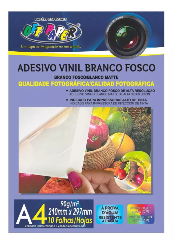 PAPEL ADESIVO VINIL BRANCO FOSCO A4